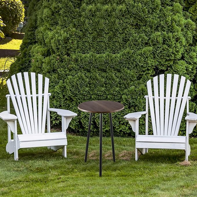 Metal Outdoor Side Tables Set of Two Small Outside Round End Table for Patio Modern Accent Garden Corner Table for Small Spaces, Balcony, Porch, Weather-Resistant Plant Stand Indoor, Woodgrain