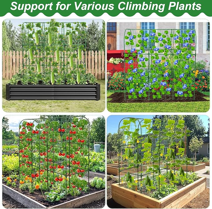 Cucumber Trellis for Raised Bed 51 x 50 Inch U-Shape Garden Trellis for Climbing Plants Outdoors Metal Garden Cucumbers Arch Trellis, Cucumber Plant Support for Tomato, Pea, Zucchini, Vine Flower