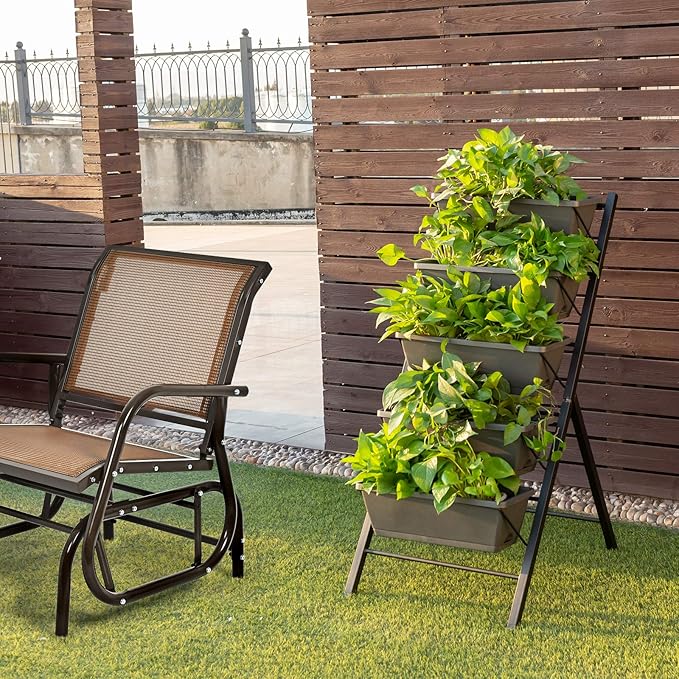 Giantex Set of 2 Vertical Raised Garden Bed, Elevated Planter Raised Beds with Water Drainage, Freestanding 5 Container Boxes for Vegetables and Flowers Growing, Outdoor Indoor Patio Balcony