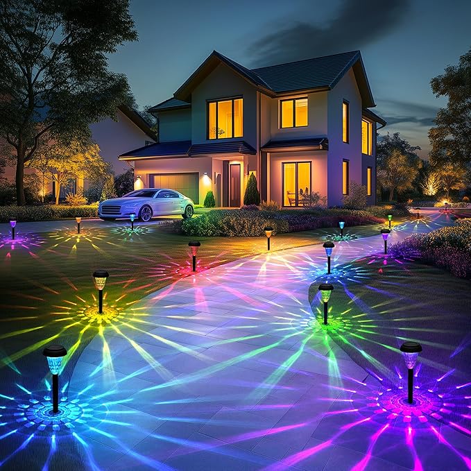 Solar Pathway Lights Outdoor Waterproof 16 Pack Color Changing Garden Light for Yard Patio Driveway Walkway Lawn Landscape Lighting for Outdoor Decor