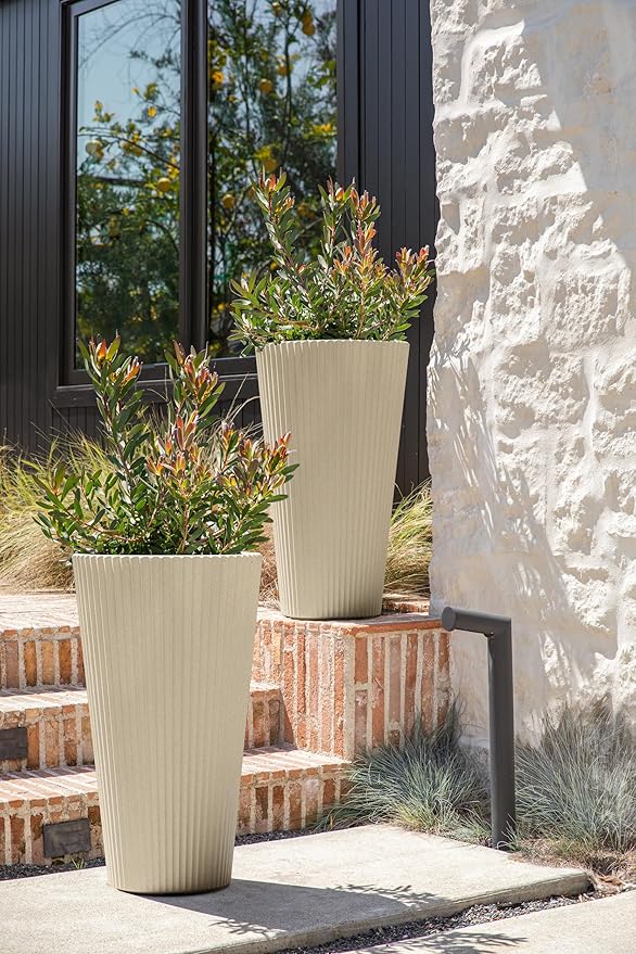 Veradek Demi Series Tall Planter for Porch, Patio, Backyard | Durable Plastic-Stone Composite Material | Modern Décor for Tall Plants, Grasses