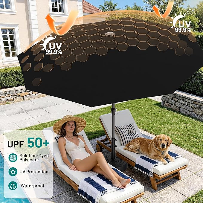 AreShark 9 FT Patio Umbrella for Outdoor, Outdoor Table Umbrella with Push Button Tilt and Crank, Outdoor Patio Umbrellas with 8 Sturdy Ribs for Market, Garden, Pool (Black)