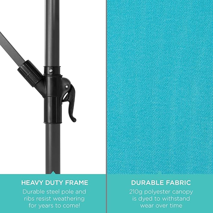 Best Choice Products 10ft Solar LED Offset Cantilever Hanging Market Patio Umbrella, 8 Sturdy Ribs, Easy Adjustment - Sky Blue