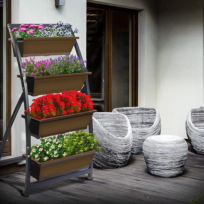 6-Ft Raised Garden Bed - Vertical Garden Freestanding Elevated Planter with 4 Container Boxes - Good for Patio or Balcony Indoor and Outdoor - Perfect to Grow Vegetables Herbs Flowers