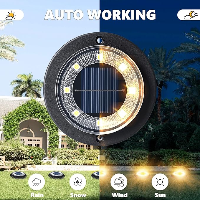 Flacchi Solar Lights Outdoor - Solar Powered Ground Lights Outdoor Solar Disk Light Waterproof Landscape Light for Patio Yard Pathway Walkway Driveway (Warm White, 8 Pack)