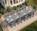 SERWALL Patio Dining Sets for 10 Person, HDPE Dining Set with 2 Tables, 8 Armless Chairs and 2 Armed Dining Chairs, Gray