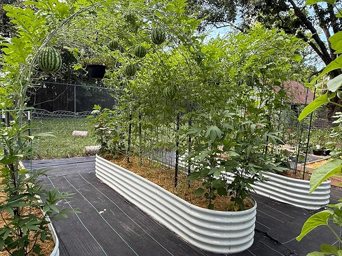 A ANLEOLIFE Set of 14, 18 Inch Tall Raised Garden Beds Kit, Heart-Shaped, Long Oval & Round Metal Planters – Ideal for Creative Garden Layouts, Antique White