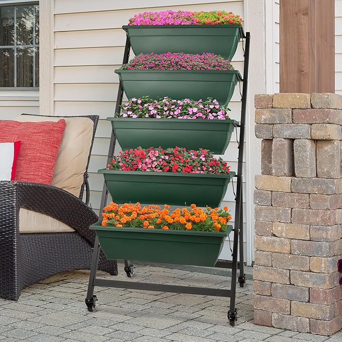 Raised Garden Beds - 5 Tier Vertical Garden Planter - Planters for Outdoor Plants - Gardening and Greenhouse Accessories by Pure Garden (Green)