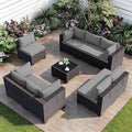 ALAULM Patio Furniture Set with Coffee Table, 9 Pieces Outdoor Sectional with Wide Seat and Thick Cushion, All Weather Wicker Rattan Conversation Set for Backyard, Garden, Deck, Grey