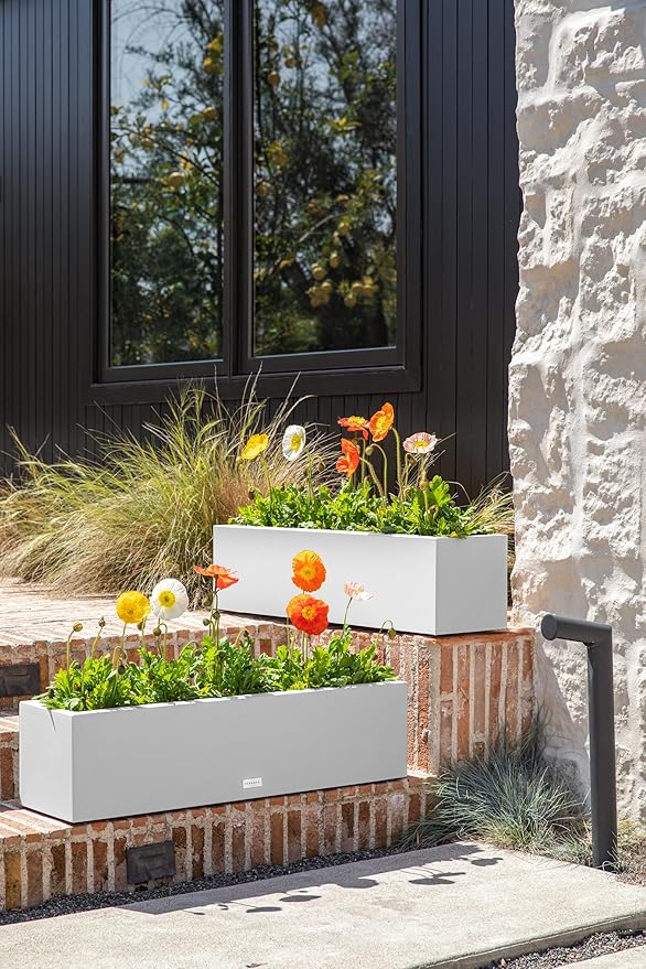 Veradek Block Series Window Box Planter - Rectangular Flower Pot for Indoor or Outdoor Window Sill/Balcony | All-Weather Use with Drainage Holes | Modern Décor for Succulents, Herbs, Small Plants