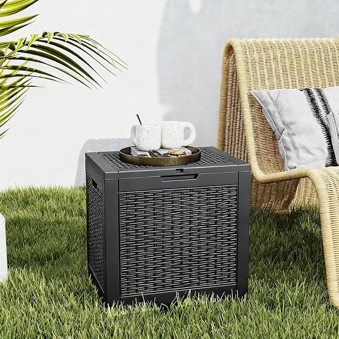 NEWBULIG 31 Gallon Deck Box, Weatherproof Resin Lockable Outdoor Storage for Secure Package Deliveries and Indoor Storage in Garden or Patio, Backyard