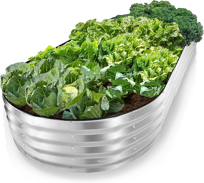 Plant & Plot Galvanized Raised Garden Beds Outdoor // 8×4×1 ft Planter Raised Beds for Gardening, Vegetables, Flowers // Large Metal Garden Box // Patented Tool-Free Design (Silver)
