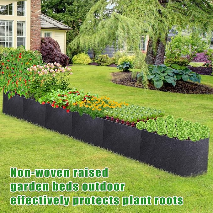 POILKMNI 12x2x1ft Oval Fabric Raised Garden Bed - Outdoor Planter Box Non-Woven Fabric Patio Planting Bed Garden Grow Bed Bag for Growing Herbs, Flowers and Vegetables