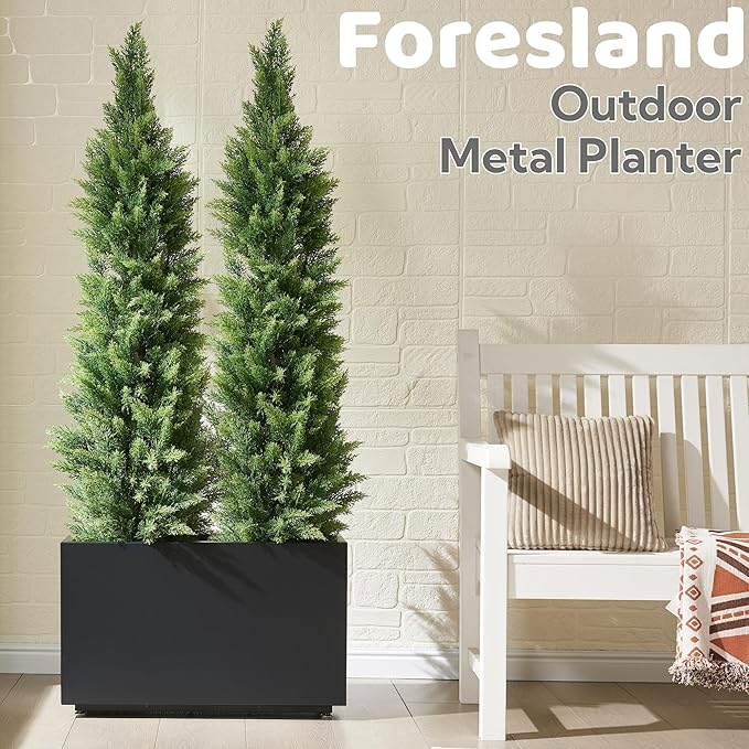 Outdoor Metal Planter Box 26Wx10Dx16H, Large Rectangular Trough Planters, Easy 5-Min Assembly, Modern Plant Container with Drainage Holes, Heavy Duty, Weather Resistant, Black