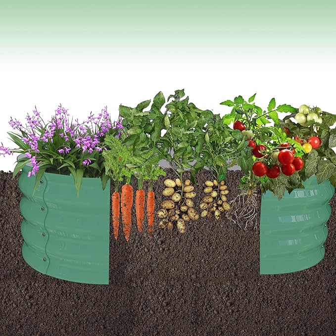 GarveeLife 2-Pack Galvanized Raised Garden Bed – Rust-Resistant Petal-Shaped Outdoor Planter Box with Open Base for Herbs, Veggies & Flowers, Ground-Connected Design for Deep Root Growth,Green