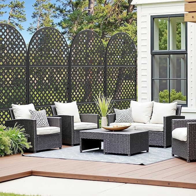Casaphoria 72" H x 35" W Arched Metal Privacy Screen - Elegant Freestanding Outdoor Screen for Deck, Patio & Balcony - Versatile Decorative Privacy Panels for Home & Garden Use (Black-Laurence)