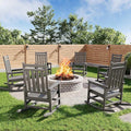 HDPE Rocking Chair Outdoor Set of 6 - Poly High Back Porch Rocker Chairs for Adults - All Weather Resistant Furniture for Patio Front Porch - Gray