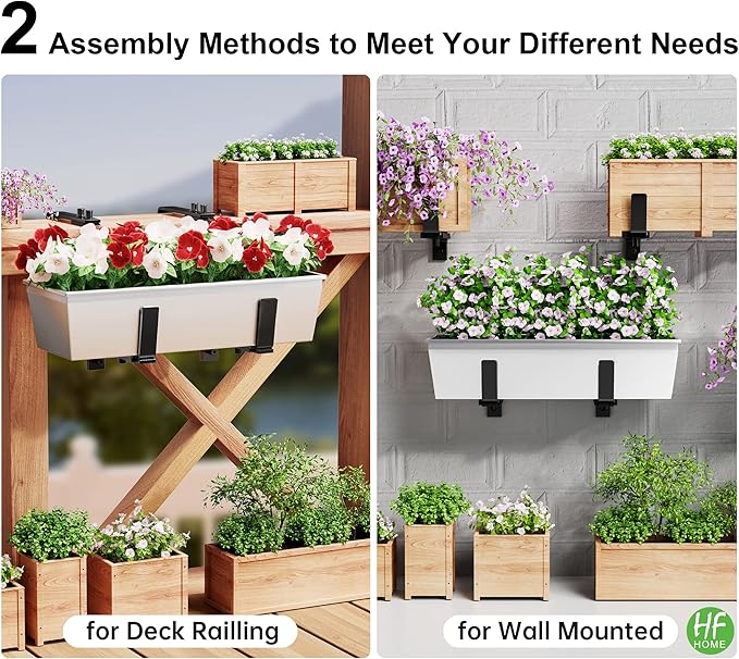 HFHOME 6PCS Adjustable Planter Box Brackets, Brackets for Window Boxes Planters Hanging Flower Box Holders, Wall Mount Holder for Windowsills, Garden, Fences, and Balcony - Black (Patent Registered)