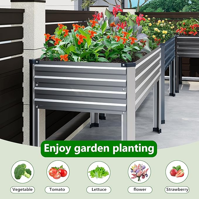Galvanized Raised Garden Bed with Legs,2PCS 48×24×30in Elevated Planter Box for Backyard,Outdoor Garden, Patio, Balcony, 350lb Capacity,Silver