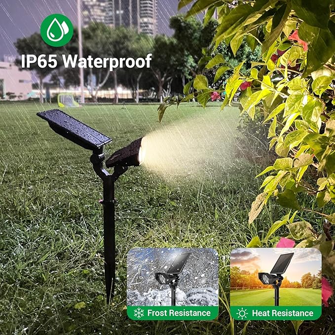 Solar Spotlights Outdoor, 4 Modes Solar Landscape Spot Light with Super Brightness LED, Panel & Light Adjustable, Solar Powered Security Lights IP65 Waterproof for Walkway Yard Garden, 2 Pack