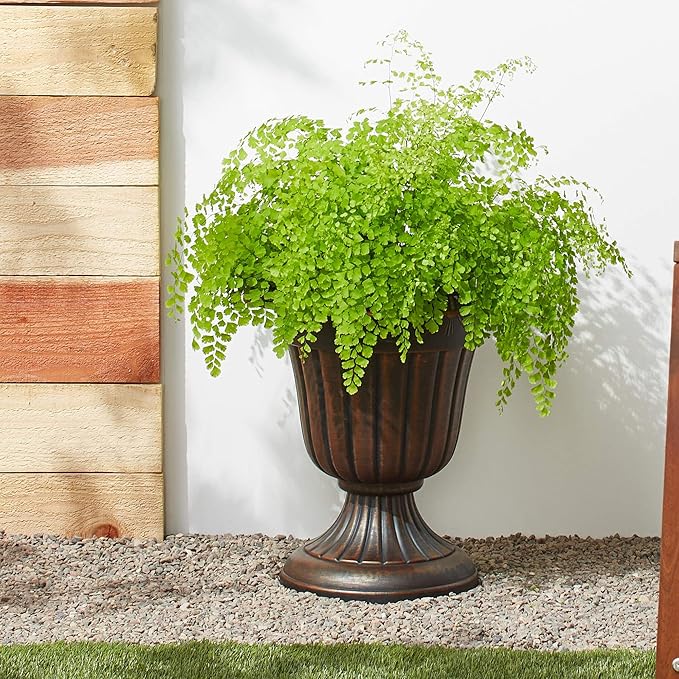 Arcadia Garden Products PL00CP Classic Traditional Plastic Urn Planter, 16" x 18", Brushed Copper