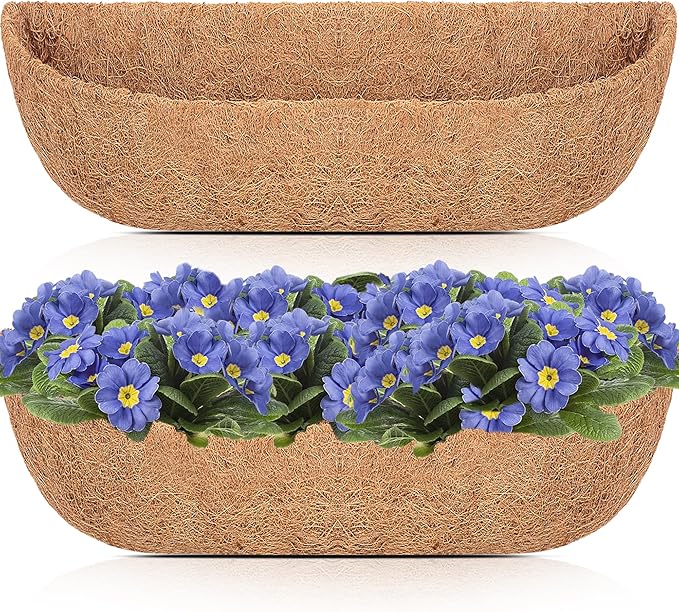 HFHOME 2PCS 36 Inch Coco Liners for planters, Horse Trough Half Moon Shape Replacement Coconut Planter Hanging Basket Liners for Window Box Hanging Trough Planter