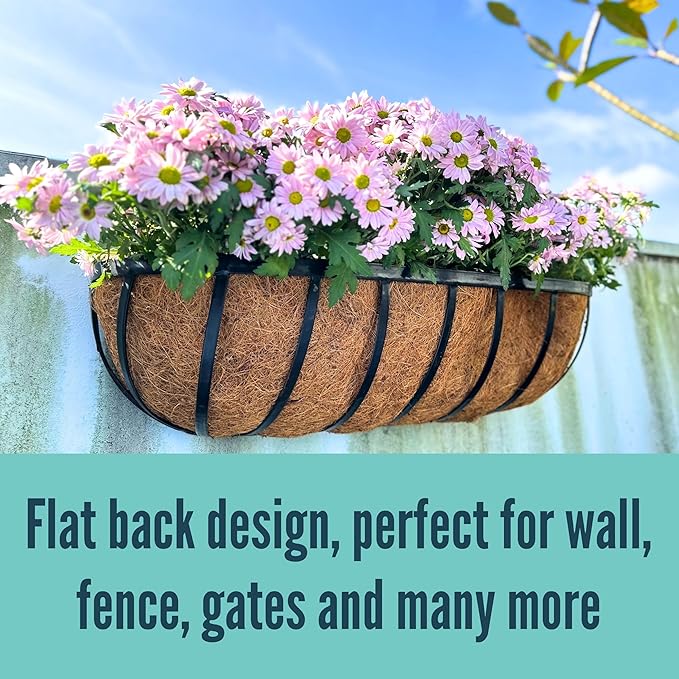 LaLaGreen Deck Railing Planter Boxes - 8 Pack, 36 Inch Long Window Flower Box Attach to House, Wall Planters for Outdoor Plants with Coco Liners English Horse Trough Fence Balcony Garden Porch Rail