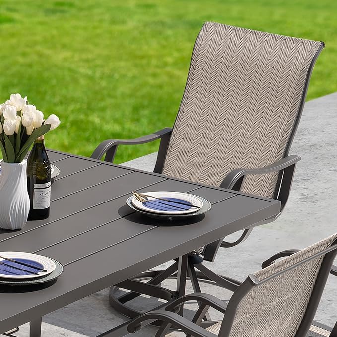 NUU GARDEN 7-Piece Outdoor Dining Table Set, All Weather Table with Umbrella Hole & 6 Patio Textilene Chairs - Outdoor Furniture for Porch, Backyard, Garden, Poolside and Deck