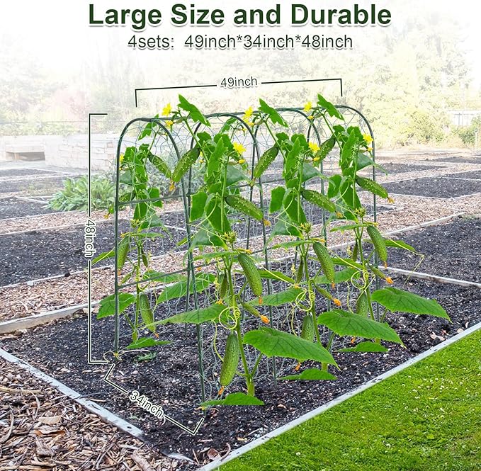 Cucumber Trellis for Raised Bed,U-Shape Garden Trellis for Climbing Plants Outdoor, Metal Arch Trellis for Vegetables, Plant Support for Vine,Tomato, Pea (Green, 49.6" L×30" W×47.2" H)
