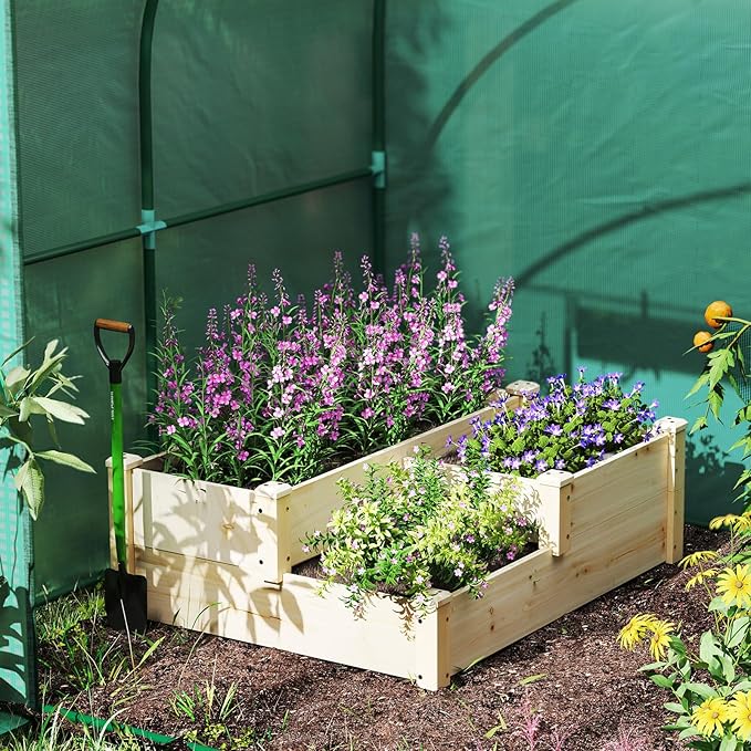 Giantex Raised Garden Bed, Wood Planter Box for Vegetables Flowers Fruit Herb, Easy Assembly, Garden Box Container for Backyard, Patio, Balcony (43" Lx35 Wx14.5 H)