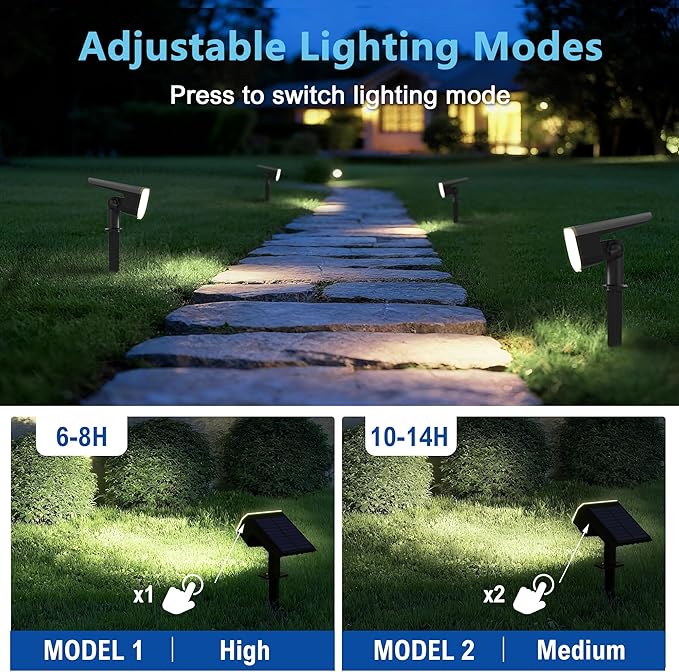 Solar Lights Outdoor Waterproof IP65, Super Bright LED,Cool Light 2 Lighting Modes Selectable, Solar Powered Yard Garden Solar Spot Lights for Outside Landscape Auto On/Off -8 Pack