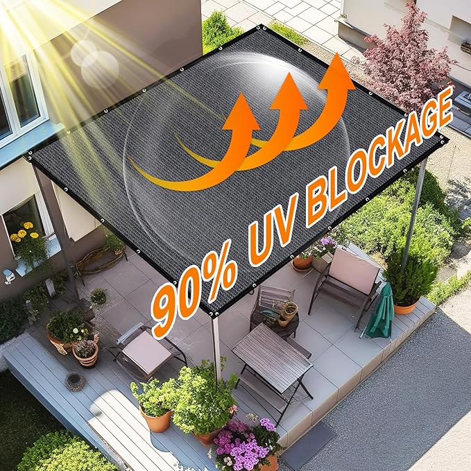 Artpuch 90% Sun Shade Cloth, 5 x 10 FT Pergola Shade Cover Canopy with Grommets, Sun Screen Fabric Tarp for Patio, Outdoor, Garden, Backyard, Dark Grey