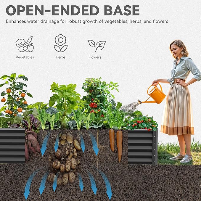 YITAHOME 8x4x1.5 ft Galvanized Raised Garden Bed Kit, Large Metal Planter Box with Gloves, Safety Rubber & Support Rod, Outdoor Flower Bed for Plants Vegetables, Green