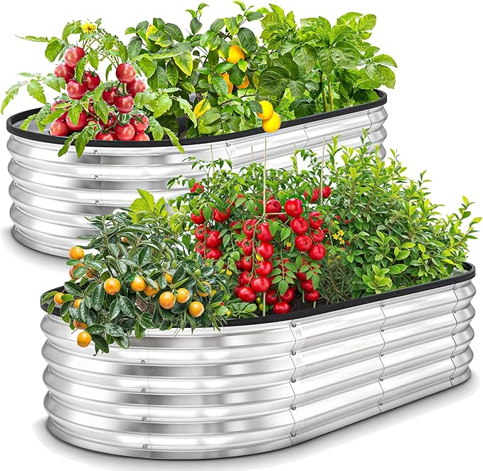 Utopia Home Galvanized Raised Garden Bed, 4 by 2 feet Lightweight Planter Boxes Outdoor with Easy Assembly, Large Garden Bed for Vegetables, Fruits, Flowers, Silver, Pack of 2