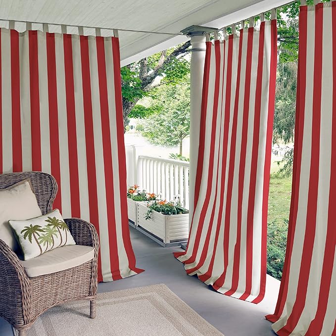 Elrene Home Fashions Highland Stripe Indoor/Outdoor Curtain Panel, 50 inches X 84 inches, Red