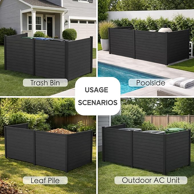 Kozyard 50" W x 48" H Outdoor Privacy Screens Aluminum Post, Air Conditioner Fence Panels, Pool Equipment Enclosure, Trash Can Screens Fence Kit for Outside Backyard Patio(Black/4Panels)
