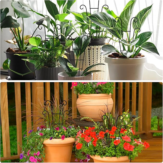 Coomin Small Plant Trellis for Climbing Plants Indoor, 14.5in Metal House Plant Trellis for Potted Plants, Mini Plant Support for Hoya Pothos, Black