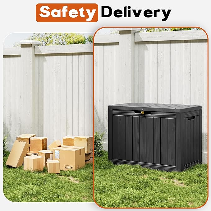 Outdoor Storage Box, Resin Deck Boxes Indoor and outdoor, Waterproof Storage Box Lockable Lid (Black, 45 Gallon)