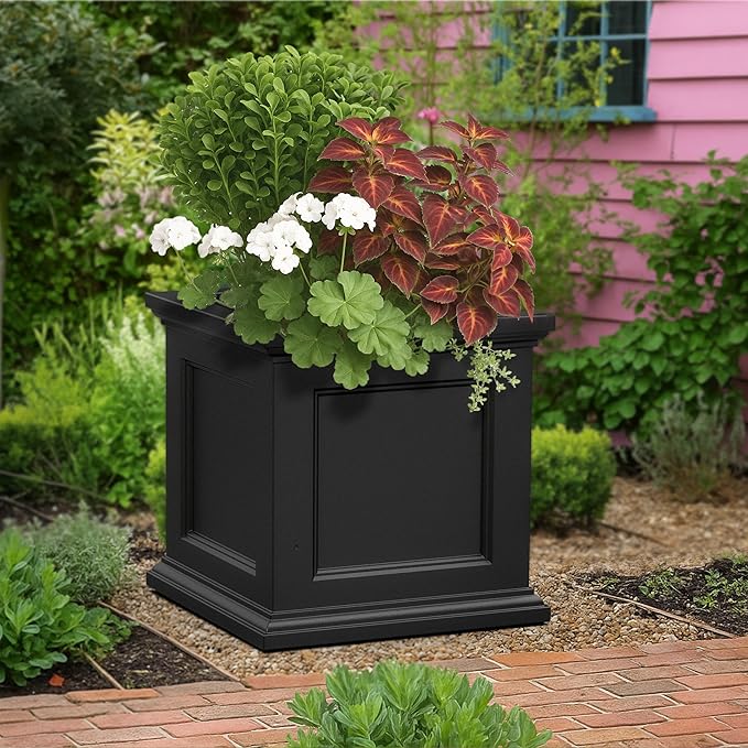 Mayne Fairfield 24-Inch Self Watering Square Planter Box, Weather-Resistant and Durable, Ideal for Indoor and Outdoor Use, Perfect for Patio, Porch, or Entryway