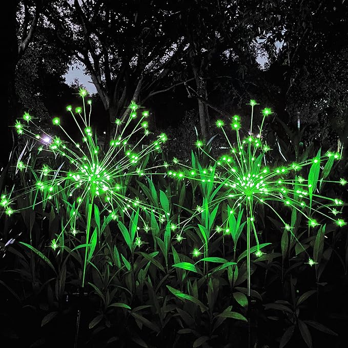 JJGoo Solar Firework Lights, 2 Pack 150 LEDs 2 Lighting Modes Solar Lights Outdoor Waterproof for Garden Patio Walkway Pathway Party Wedding Christmas Decorative - Green