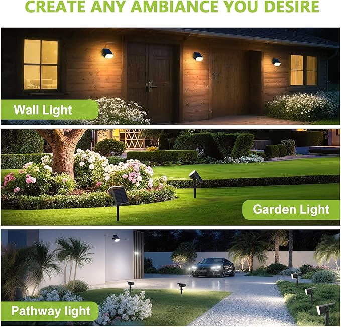 DAMINY Solar Spotlights Outdoor Waterproof IP65,2 CCT(Warm White & Cool White),4 Lighting Modes Solar spot Lights for Yard,Garden,Pathway,Landscape,Auto On/Off-8 Pack