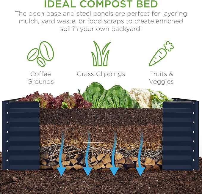 Best Choice Products 6x3x2ft Outdoor Metal Raised Garden Bed, Deep Root Box Planter for Vegetables, Flowers, Herbs, 269 Gallon Capacity, 100% Non Toxic Materials - Navy