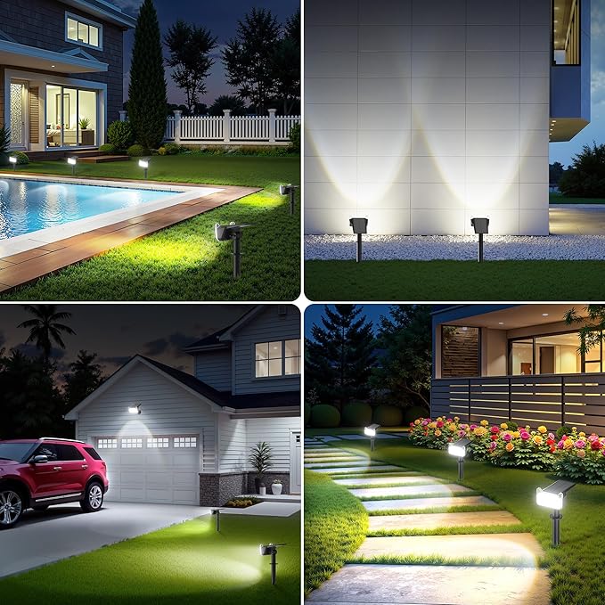 LETMY Solar Spot Lights Outdoor Waterproof with Bigger LED, 4 Pack Auto ON/OFF 135°Adjustable Solar Lights Outdoor, 2-in-1 Wall Lights & 2 Modes Landscape Spotlights for Tree Yard Pathway Garden Decor
