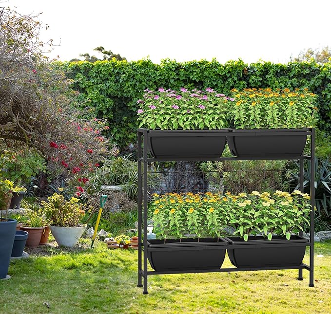 CADUKE Raised Garden Bed, Garden Raised Planter Box with Legs, 32" Elevated Vegetable Garden Beds with Drainage Holes & Trellis, Herb Garden Planter Outdoor for Vegetables, Balcony, Patio, Black