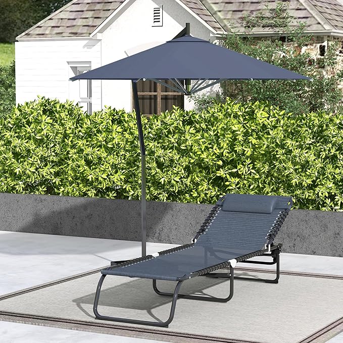 Outsunny Folding Chaise Lounge Chair, Patio Sun Tanning Chair, Outdoor Chaise Lounger with 4-Position Reclining Back, Breathable Mesh Seat for Beach, Poolside, Yard, Gray