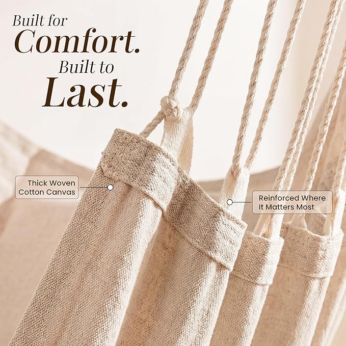 Indoor Hanging Chair for Bedroom, Patio, Porch or Room - Hammock Swing Chair - Outdoor & Indoor Swing for Adults - Quick & Easy Setup with Hardware Kit – Spacious Full Body Support – Holds 440 Lbs