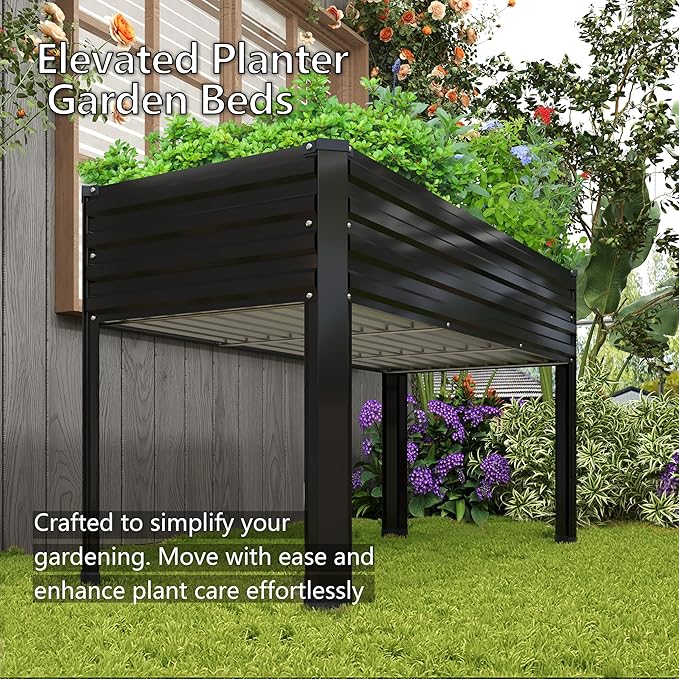 Galvanized Raised Garden Bed with Legs,48×24×30in Elevated Planter Box for Backyard,Garden, Patio, Balcony, 350lb Capacity,Planters for Outdoor Plants,Black