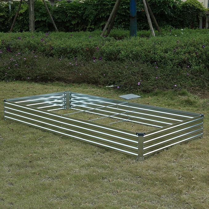 8x4x1ft(2 PCS) Galvanized Raised Garden Bed,Outdoor Planter Box Metal Patio Kit Planting Bed for Vegetables Flowers Herb,Silver