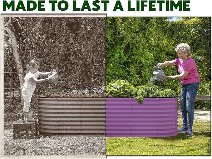 Plant & Plot Galvanized Raised Garden Beds Outdoor // 4×2×2 ft Planter Raised Beds for Gardening, Vegetables, Flowers // Large Metal Garden Box (Purple) // Patented Tool-Free Design