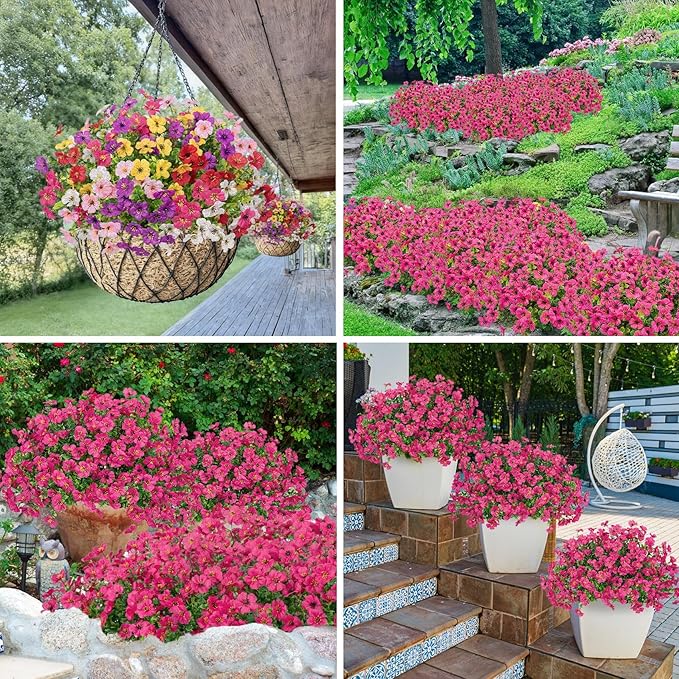 Bassion Artificial Flowers for Outdoors, 24 Bundles UV Resistant Fake Flowers Realistic Silk Faux Plants for Outdoor Planter Window Box Porch Patio Garden Home Outside Decorations